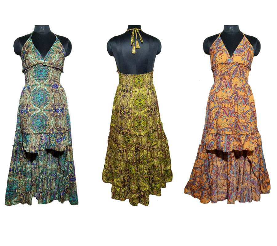 70%Silk 30%Rayon Frill Long Dress GC-AP-1152