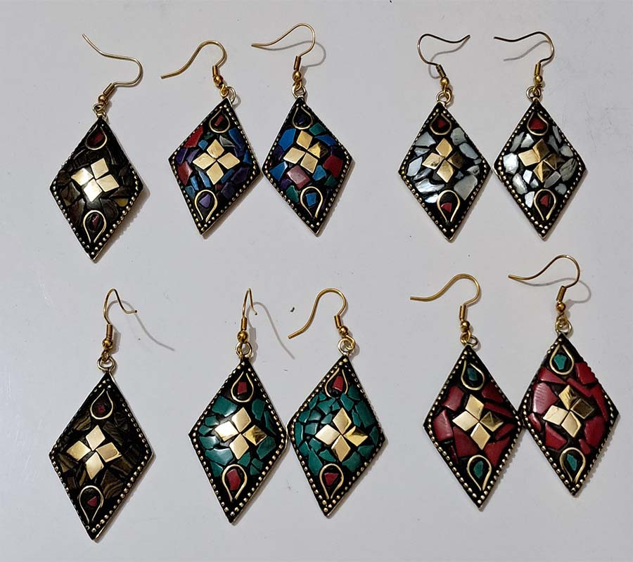 Mosaic Beads Work Brass Earrings GC-ER-510