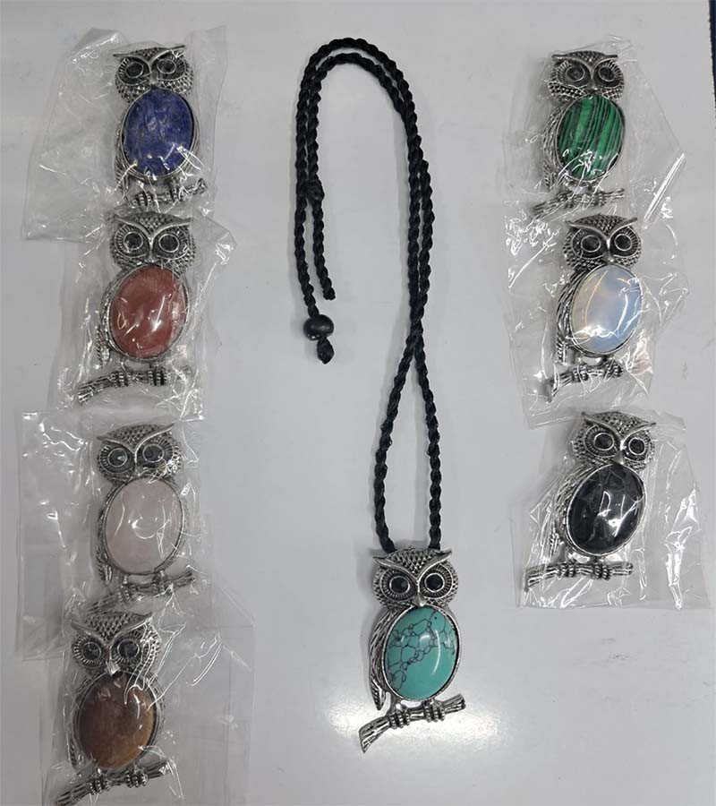 Mix Color Stone Beads Metal Pendent Necklaces With Cords GC-NK-591
