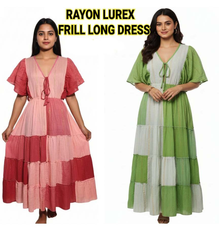 Rayon Lurex Long Frill Dress GC-AP-1649