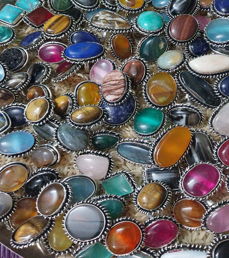 Natural Stone Beads Brass Metal Rings  GC-RG-359
