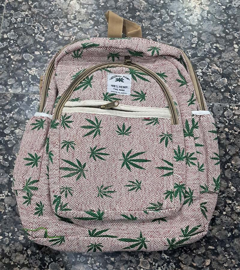 Large Hemp Backpack Himalayas, Unique and Handmade, Boho Design, Organic Natural materials, Water bottle pockets, Travel and laptop backpack  GC-BG-971