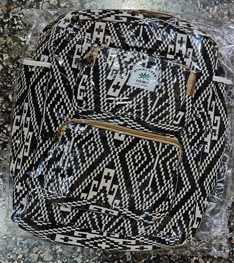 Large Hemp Backpack Himalayas, Unique and Handmade, Boho Design, Organic Natural materials, Water bottle pockets, Travel and laptop backpack  GC-BG-1051
