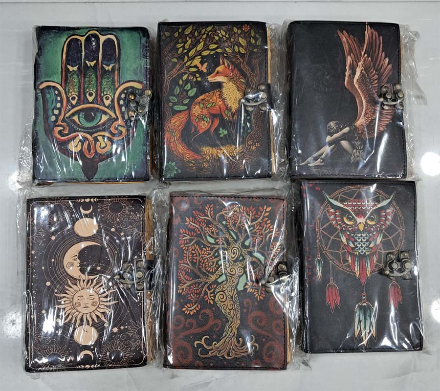 Grimoire Journal & Notebook - Leather Blank Spell Book for Witchcraft, Witch Grimoire Book of Shadows, Eco-Friendly Recycled Paper GC-NB-109