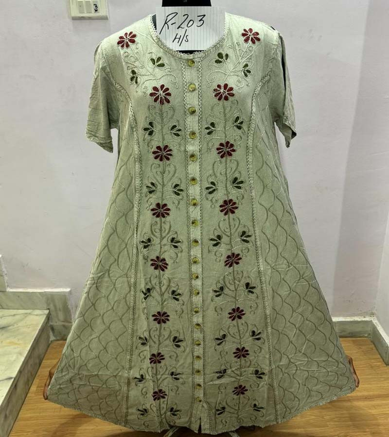 Embroidery Work Cotton Stone Wash Fabric Dress GC-AP-1299