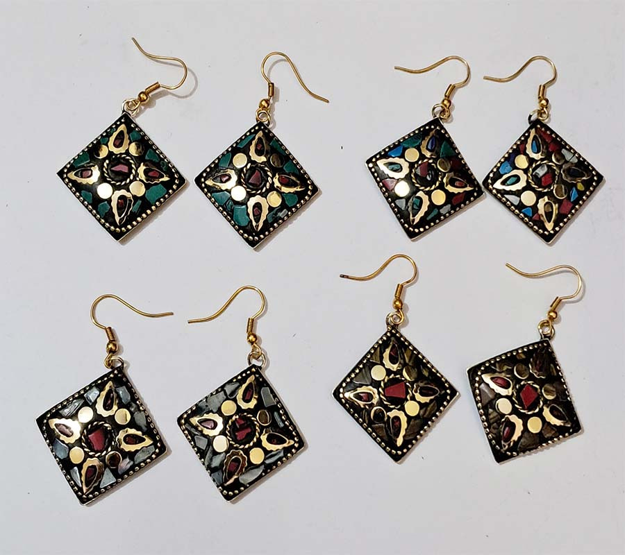 Mosaic Beads Work Brass Earrings GC-ER-509