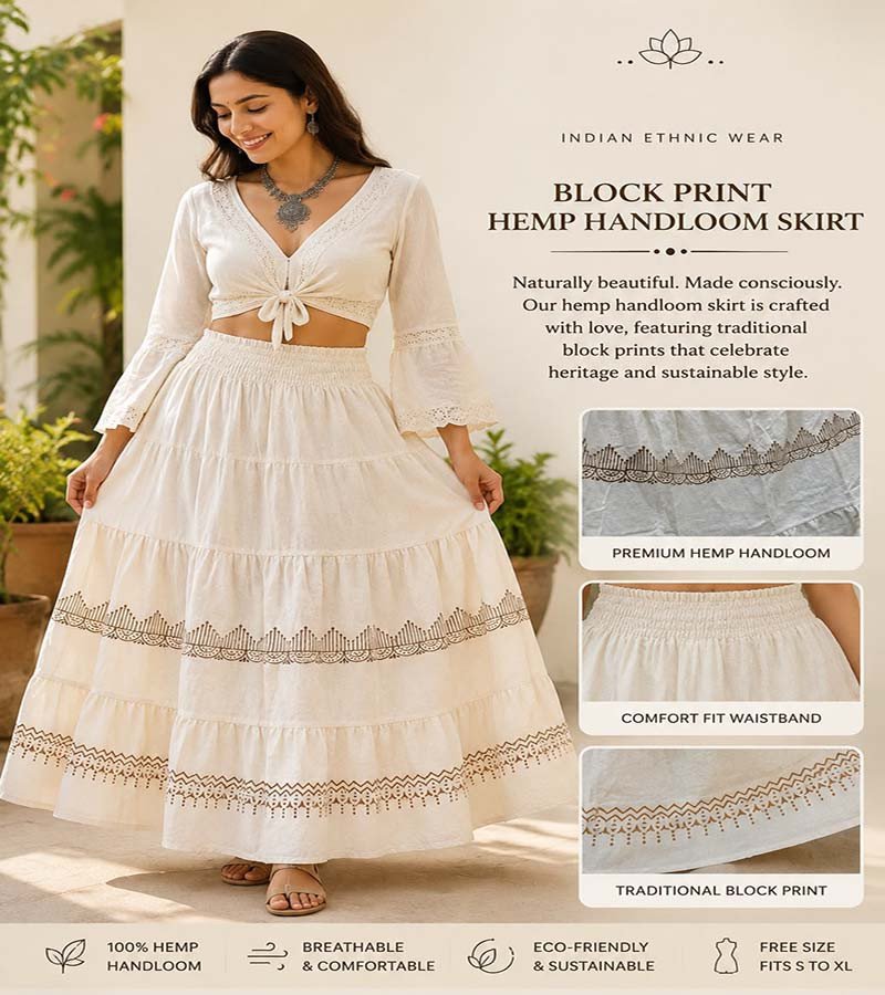Block Print Hamp Fabric Long Skirts GC-AP-1669
