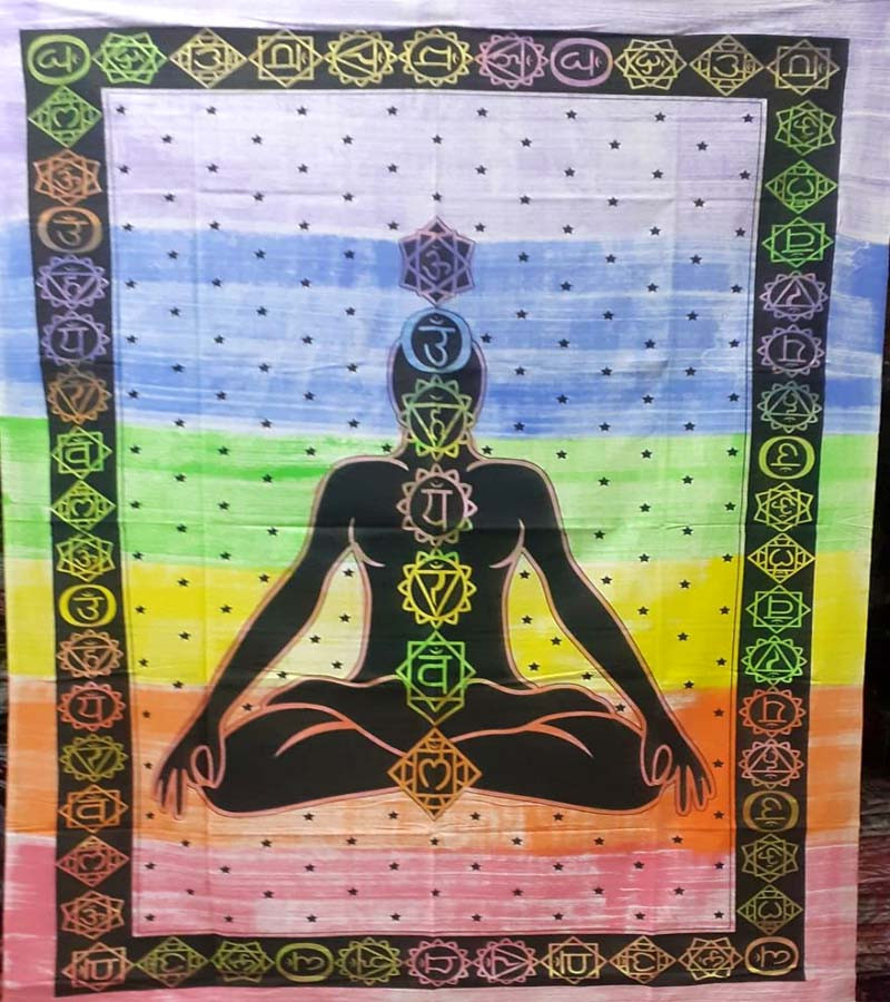Brash Horizontal 7 Chakra Print Wall Hanging Tapestries Cotton Fabric Bed Sheet  (135x210cm)Size for Home Decoration GC-TP-194-A