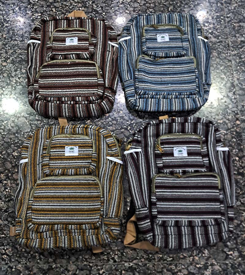 Large Hemp Backpack Himalayas, Unique and Handmade, Boho Design, Organic Natural materials, Water bottle pockets, Travel and laptop backpack  GC-BG-1048