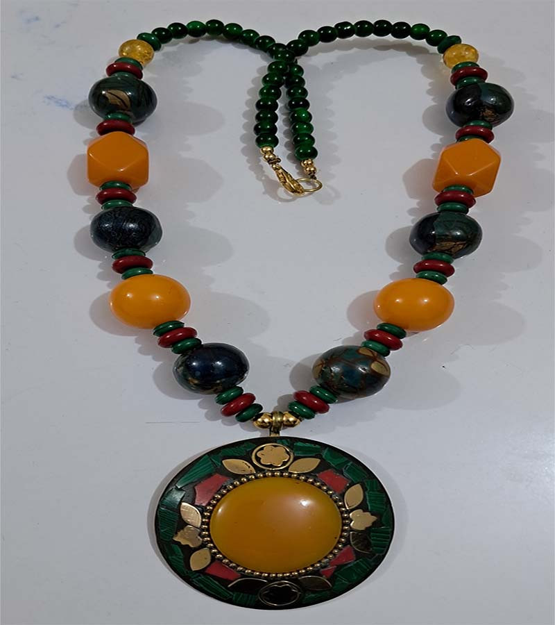Mosaic Pendent Resin  Beads Necklaces GC-NK-574