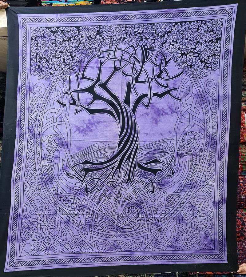 Potly New Tree Celtic Print Fashion Wall Hanging Tapestries Cotton Fabric Bed Sheet Single (135x210cm) Size for Home Decoration GC-TP-174