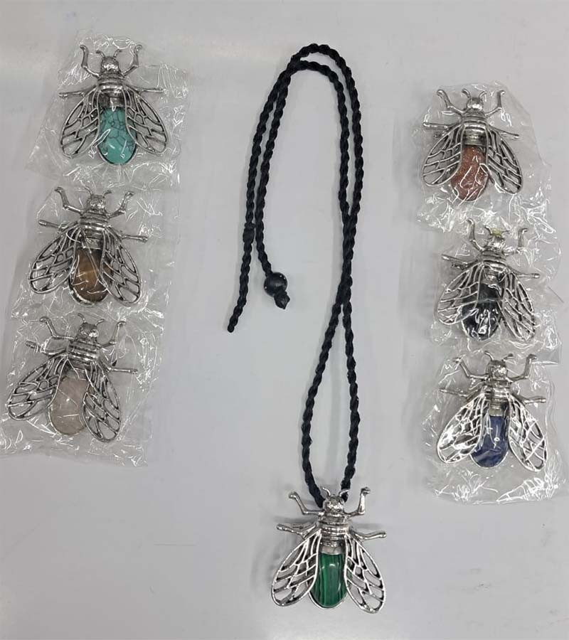 Mix Color Stone Beads Metal Pendent Necklaces With Cords GC-NK-592