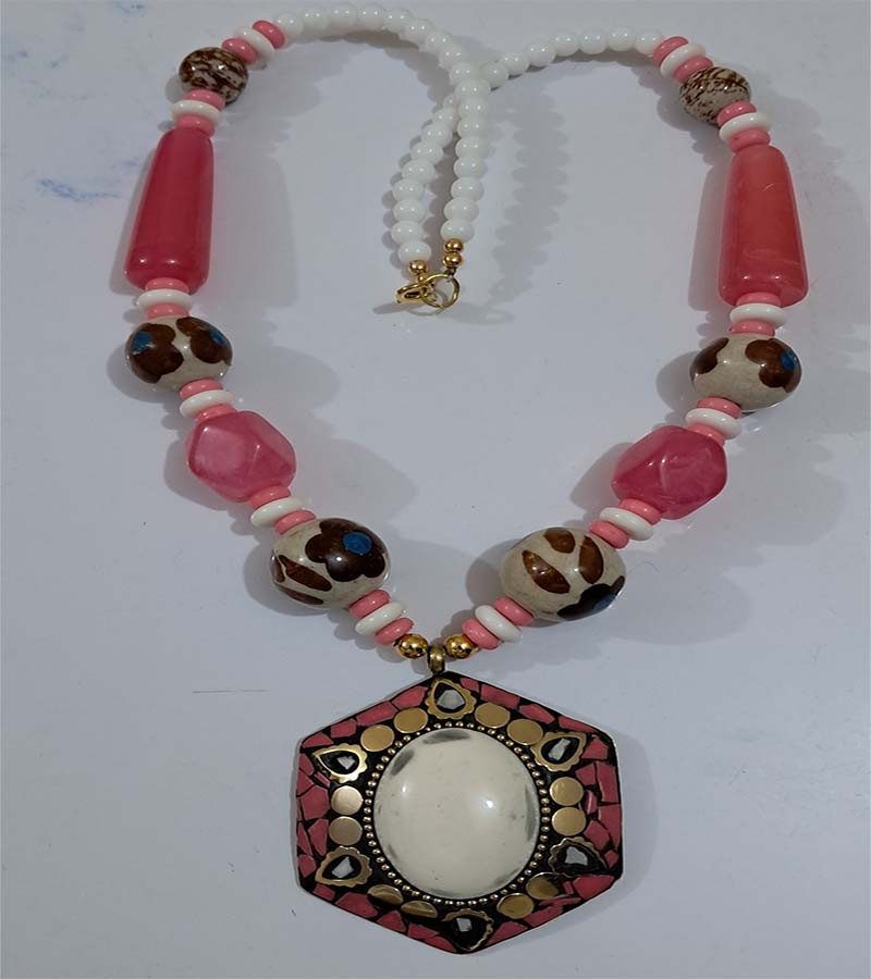 Mosaic Pendent Resin  Beads Necklaces GC-NK-565