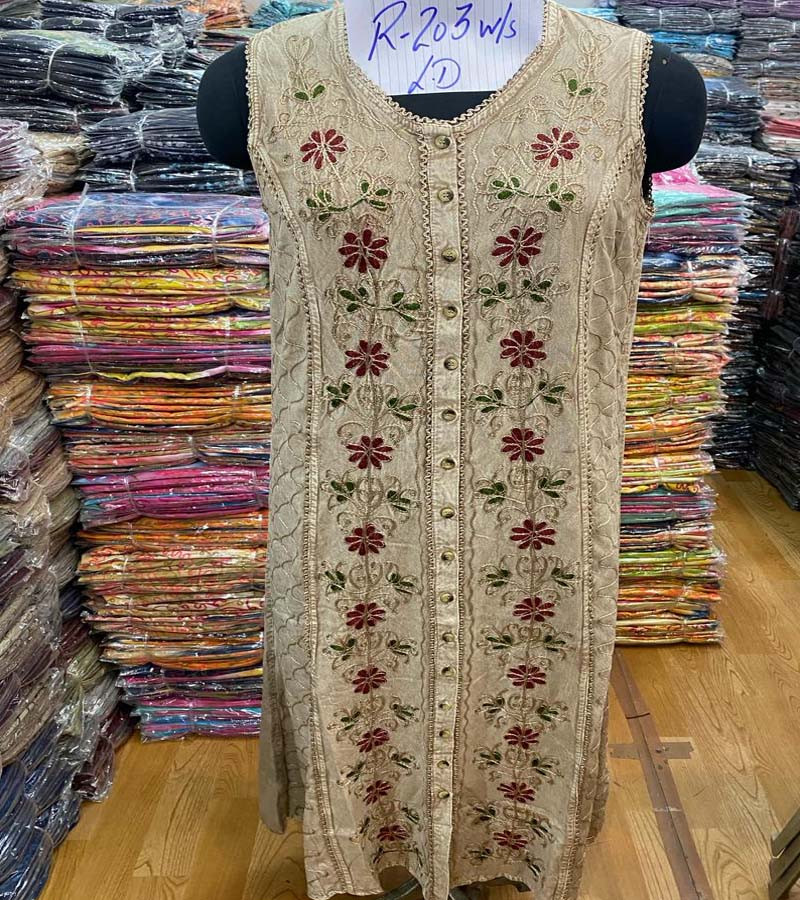 Embroidery Work Cotton Stone Wash Fabric Long Dress  GC-AP-1289