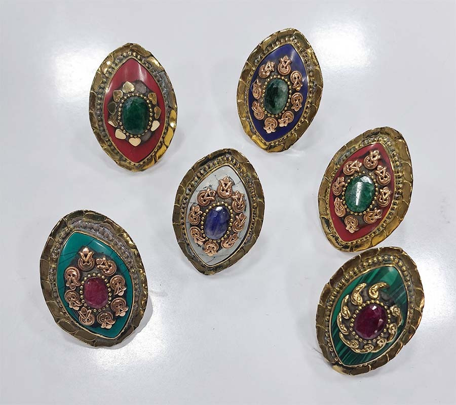 Tibetan Beads Boho Brass Rings GC-RG-354