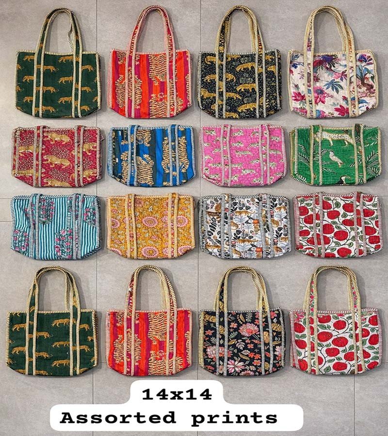Assorted Printed Tote Bag, Cotton Quilted Indian Handmade Bag, Women Shopping Bag, Large Market Bag, Beach Bag, Women Shoulder Bag GC-BG-1135