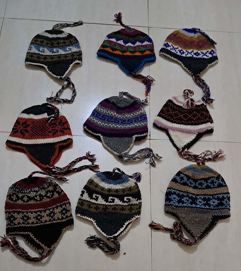 Himalayan sherpa wool hand knitted hat, fleece lining, warm wool hat, handmade in Nepal, 100% wool hat GC-AP-1621