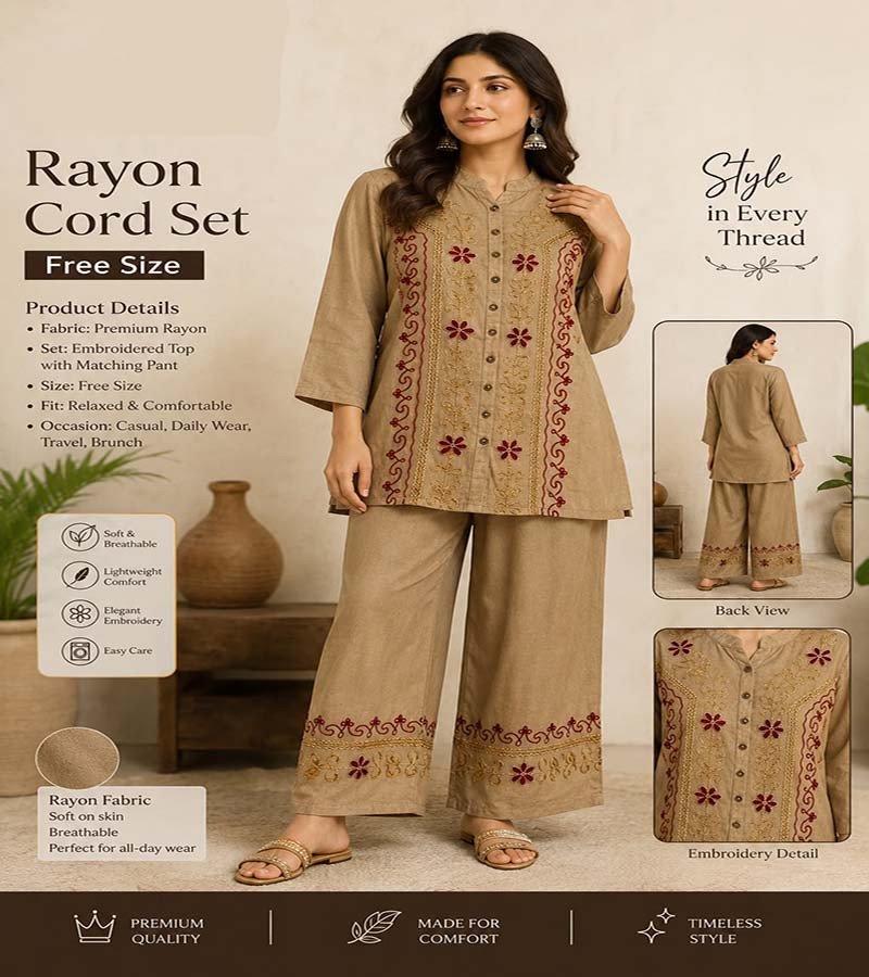 Rayon Fabric Embroidery Work Top And Trouser Set  GC-AP-1671