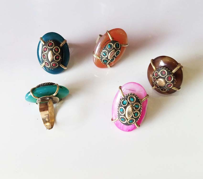 Mosaic Brass Stone Metal Rings  GC-RG-193