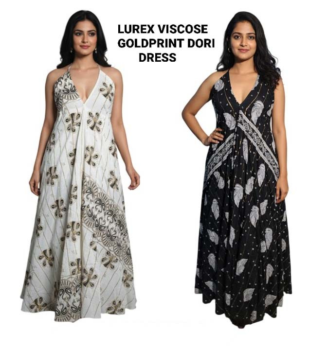 Lurex Viscose Gold Print Dori  Dress GC-AP-1641
