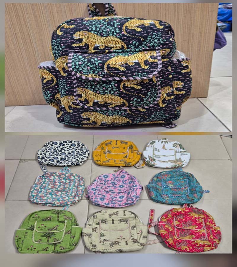 Cotton Backpack Unique and Handmade, Boho Design, Organic Natural materials, Water bottle pockets, Travel and laptop backpack  GC-BG-1137