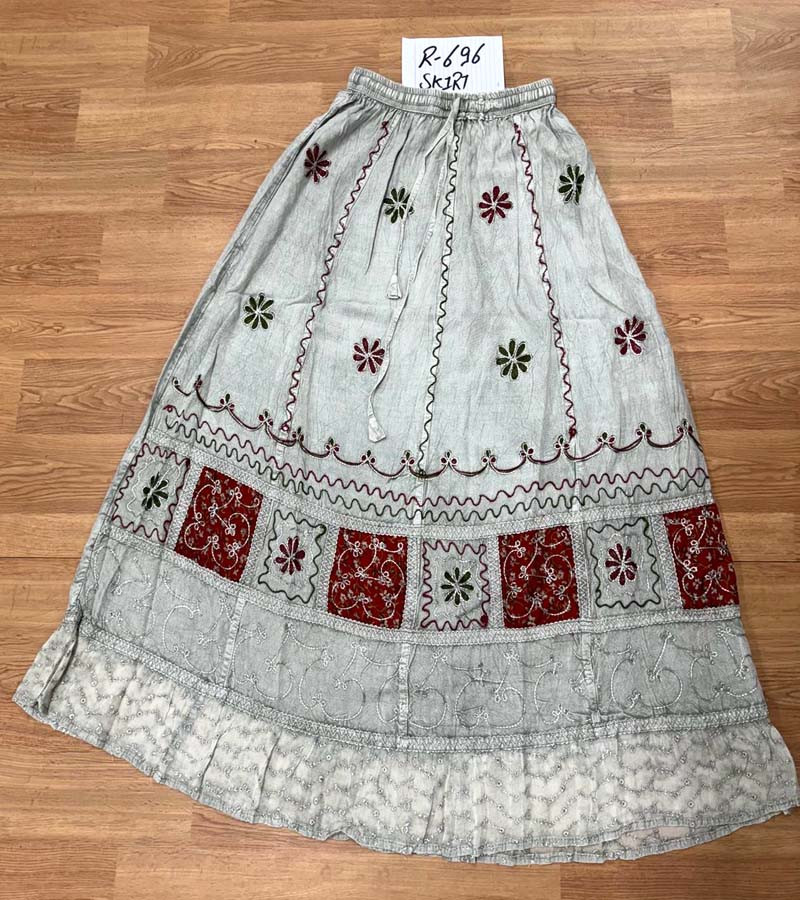 Embroidery Work Cotton Stone Wash Fabric Skirts GC-AP-1291