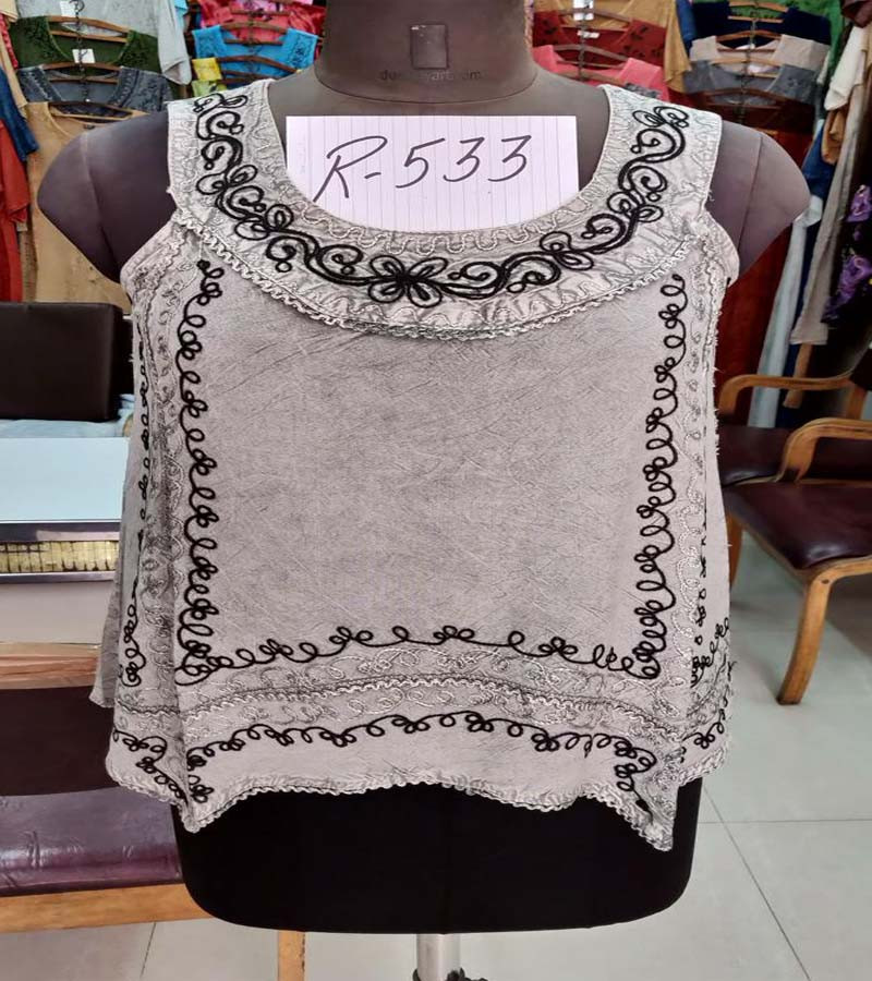 Embroidery Work Cotton Stone Wash Fabric Tops GC-AP-1293