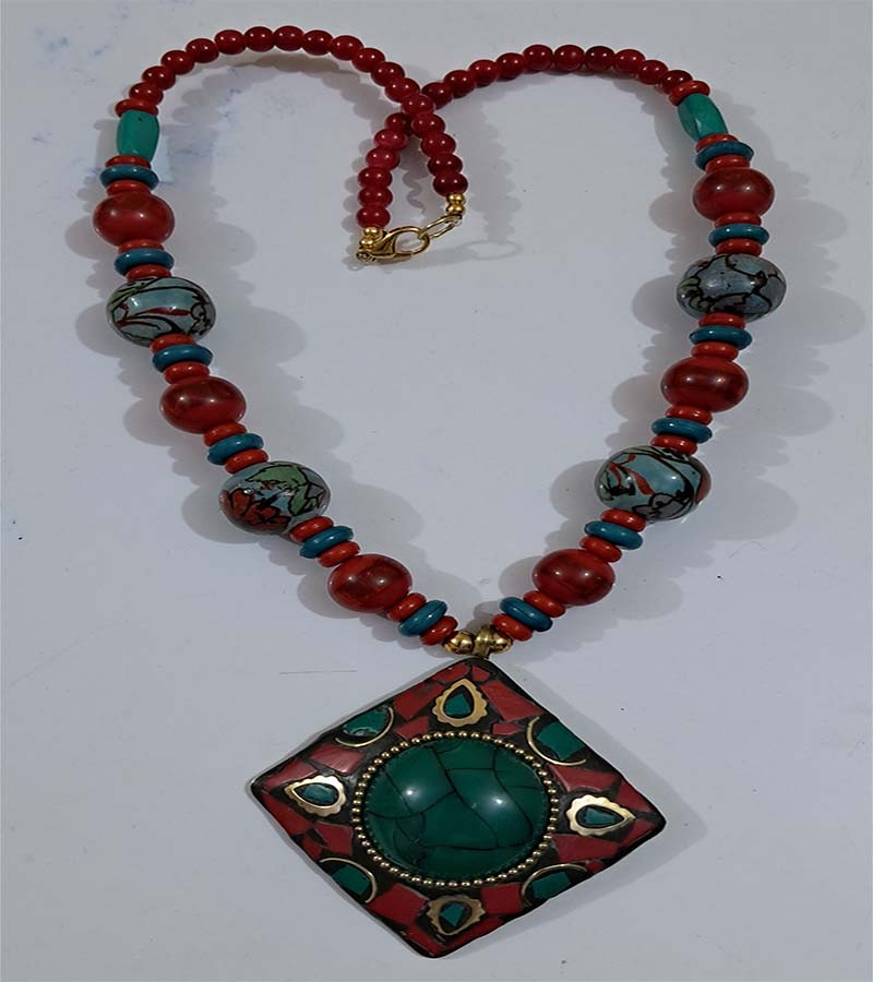 Mosaic Pendent Resin  Beads Necklaces GC-NK-563