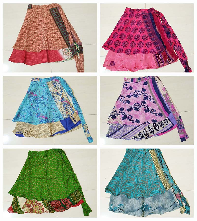 Old Saree Fabric Wrap Skirts Short Size GC-AP-1568