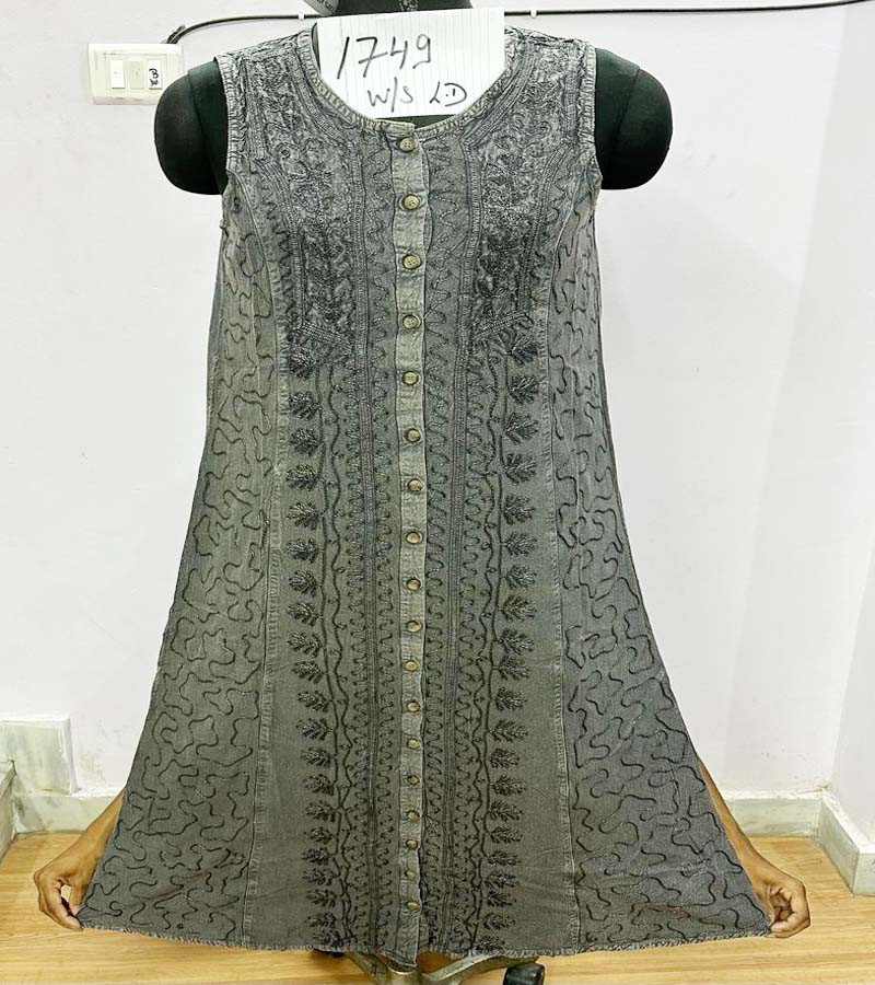 Embroidery Work Cotton Stone Wash Fabric Long Dress GC-AP-1308