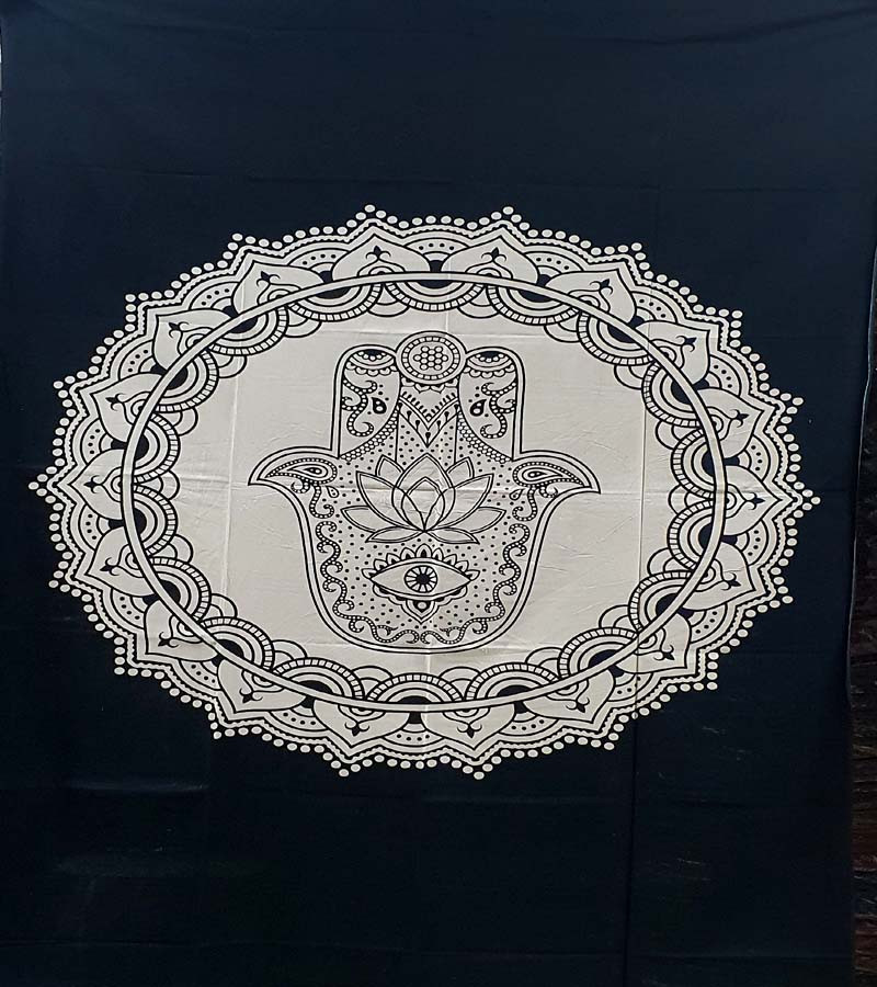 Hamsa Gad Black And White Print Wall Hanging Tapestries Cotton Fabric Bed Sheet Single (135x210cm) Size for Home Decoration GC-TP-185-C