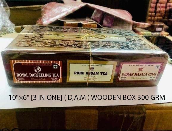Wooden Box 3 in One (D,A,M) Tea 300 Grm Pack GC-TE-111