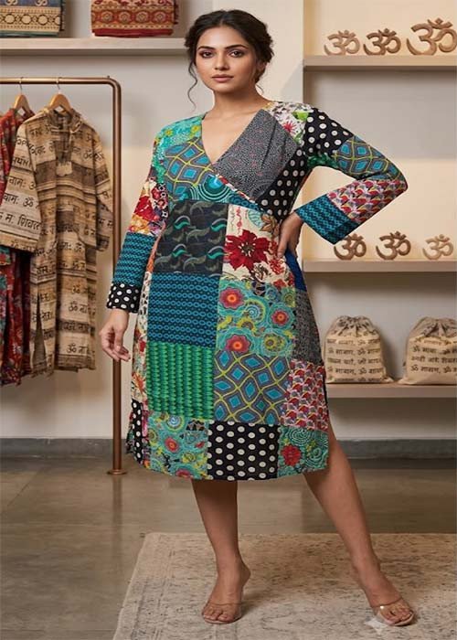 Cotton Patch Work Wrap Dress GC-AP-1657