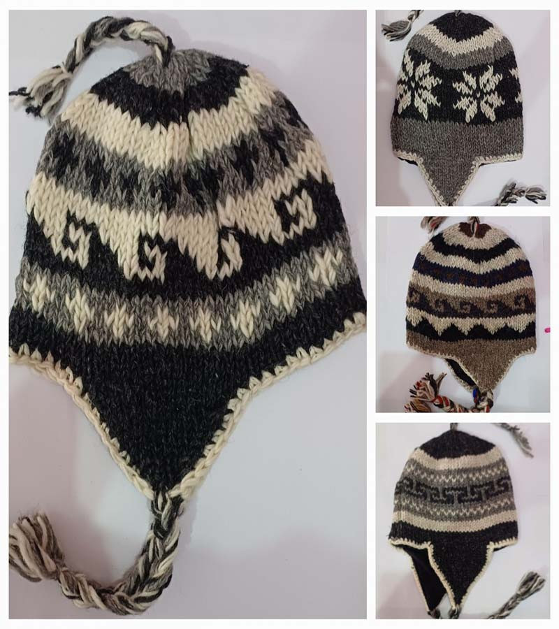 Himalayan sherpa wool hand knitted hat, fleece lining, warm wool hat, handmade in Nepal, 100% wool hat GC-AP-1455