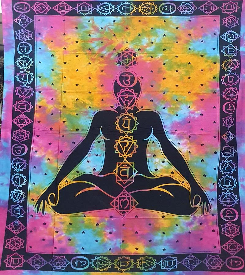 Multi Horizontal 7 Chakra Print Wall Hanging Tapestries Cotton Fabric Bed Sheet  (135x210 cm )Size for Home Decoration GC-TP-194-C