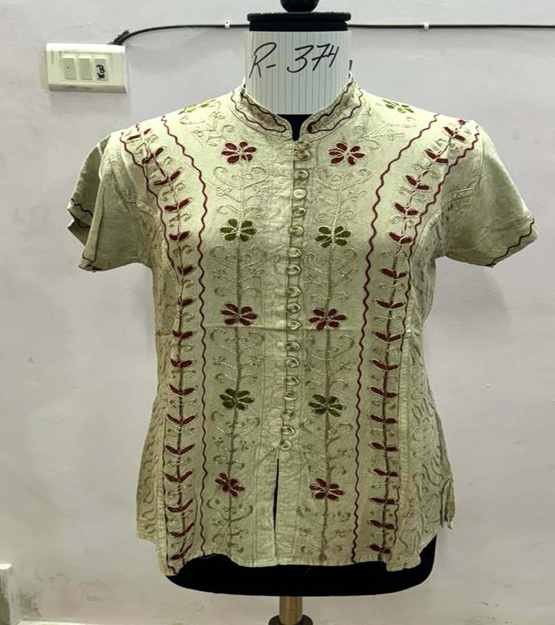 Embroidery Work Cotton Stone Wash Fabric Top GC-AP-1311