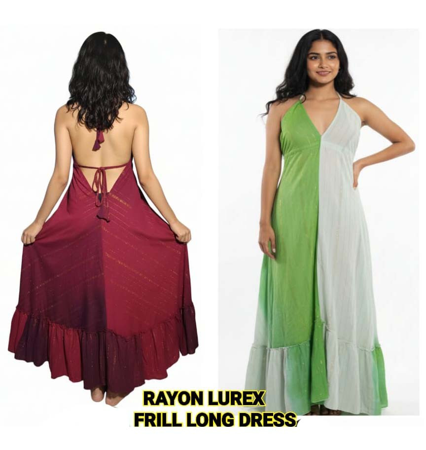 Rayon Lurex Long Frill Dress GC-AP-1648