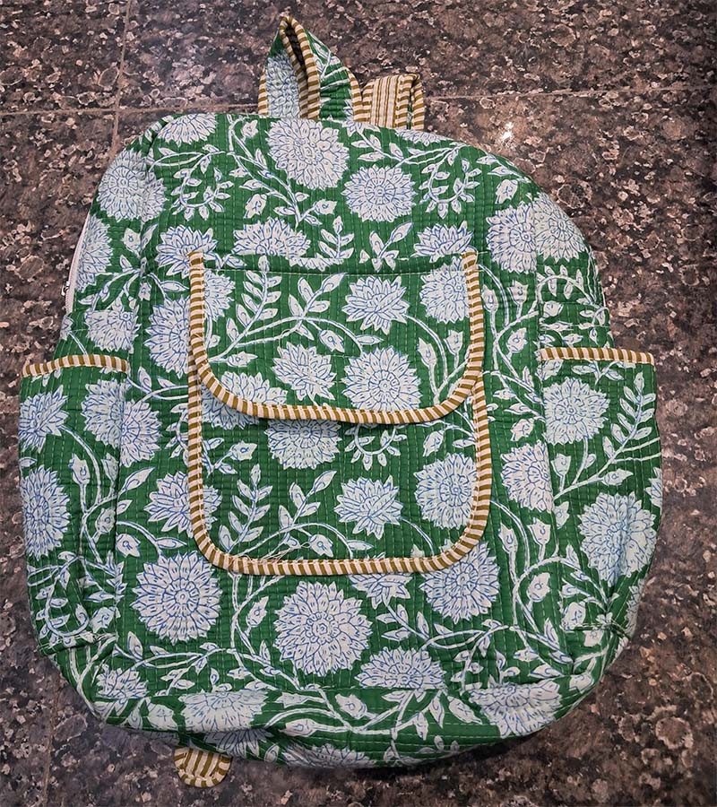 Cotton Backpack  Unique and Handmade, Boho Design, Organic Natural materials, Water bottle pockets, Travel and laptop backpack  GC-BG-1084