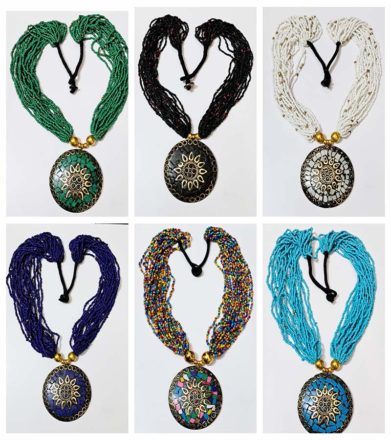 Big Size Mosaic Pendent Seed Beads Necklaces GC-NK-542