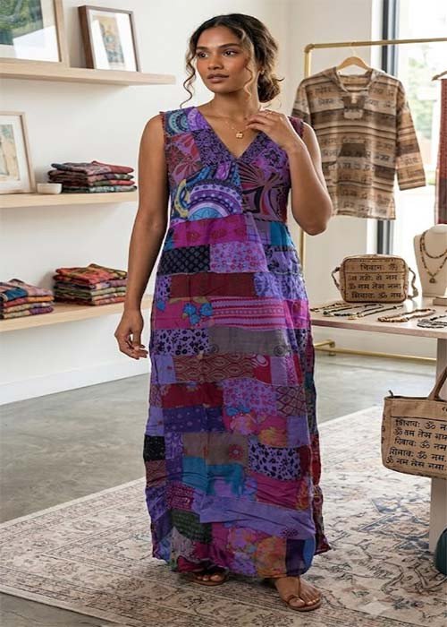 Cotton Patch Work Wrap Dress GC-AP-1658