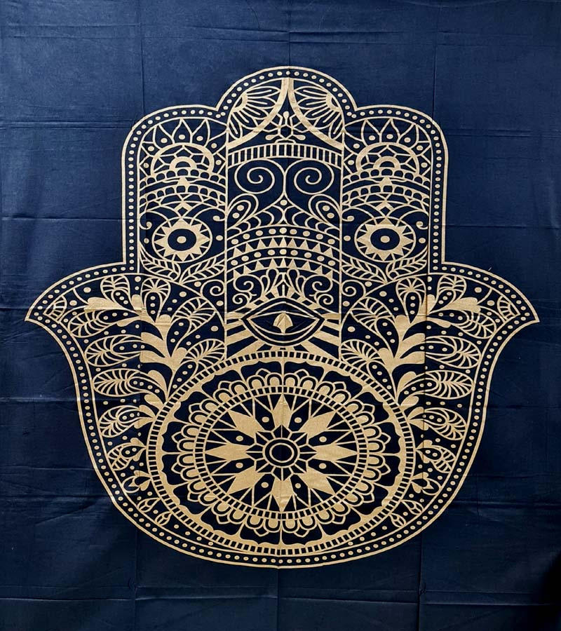 New Hamas Black Gold Print Wall Hanging Tapestries Wholesale Cotton Fabric Bed Sheet Single (135x210cm) Size for Home Decoration GC-TP-298-C