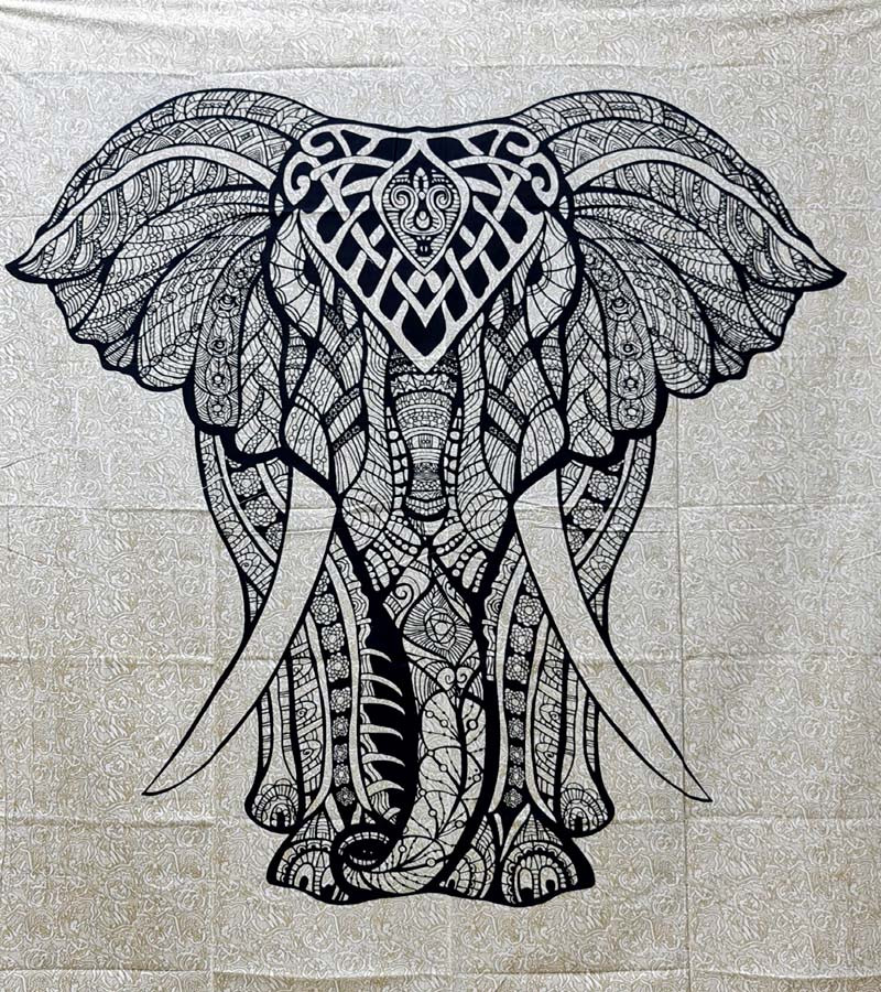 Elephant Badal Print Fashion Wall Hanging Tapestries Cotton Fabric Bed Sheet Single (135x210cm) Size for Home Decoration GC-TP-176-C