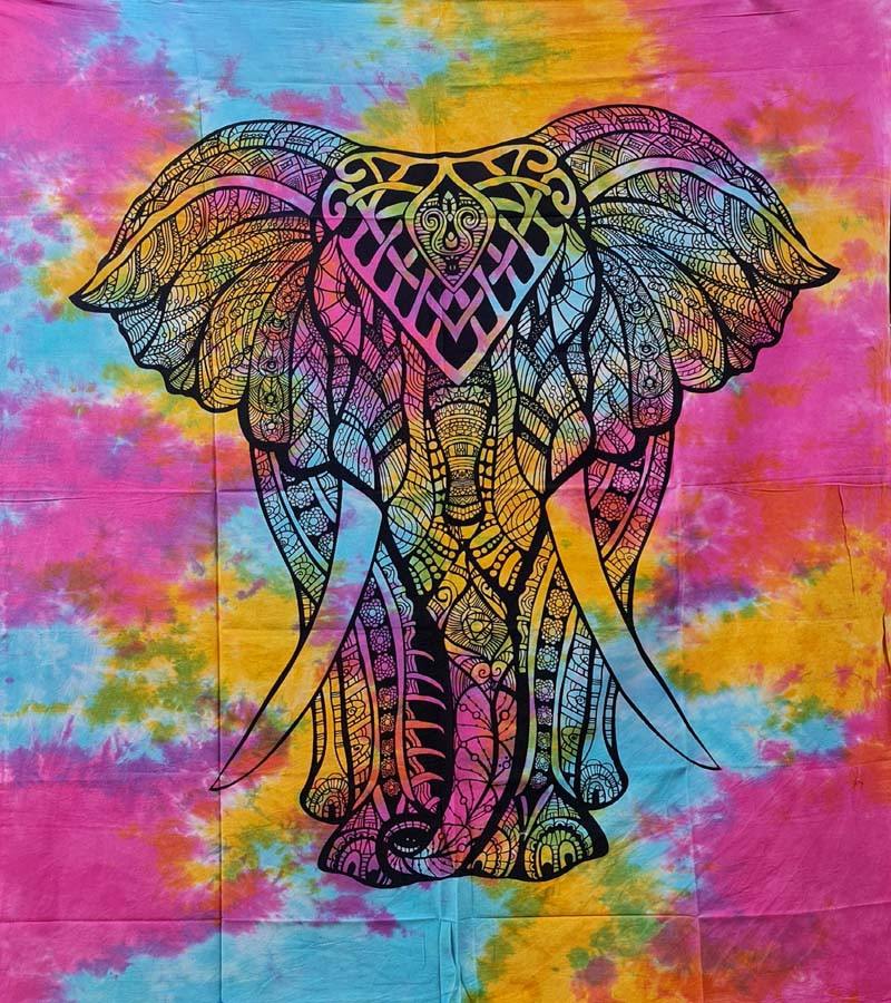 lephant Multi Print Fashion Wall Hanging Tapestries Cotton Fabric BedSheet Single (135x210cm) Size for Home Decoration GC-TP-176-F