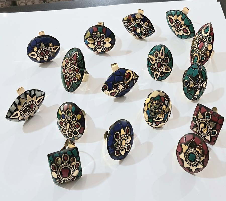 Boho Mosaic Work Brass Metal Rings  GC-RG-369