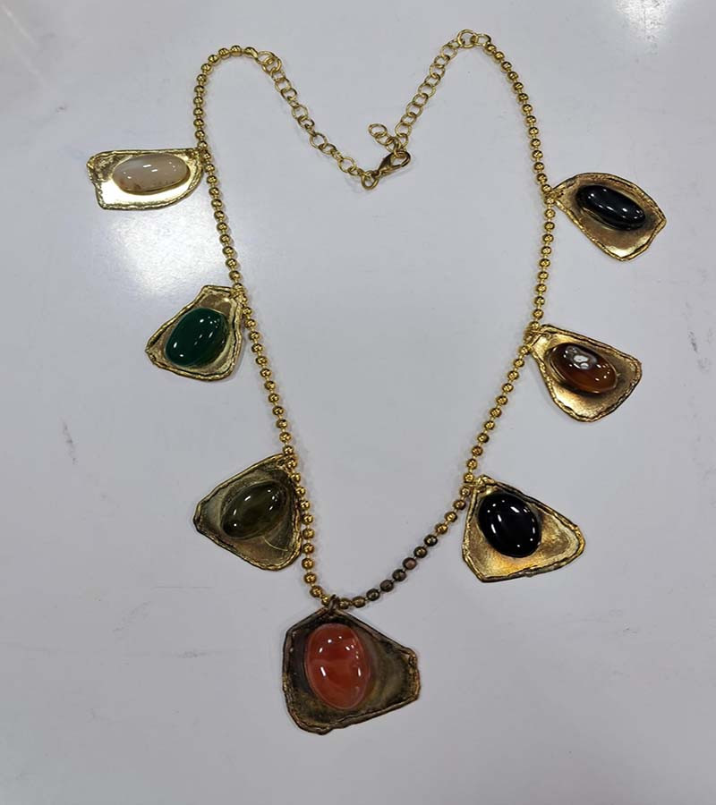 Stone Beads Brass Choker Necklaces GC-NK-593