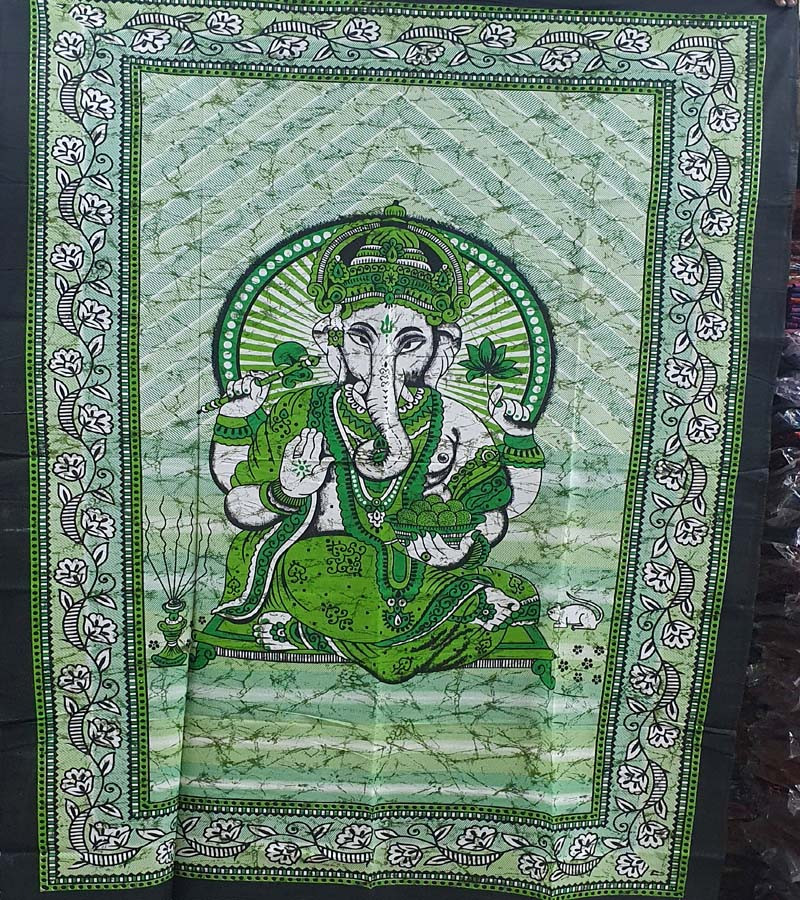 Lord Ganesh Batik Print Fashion Wall Hanging Tapestries Cotton Fabric BedSheet Single (135x210cm) Size for Home Decoration GC-TP-167
