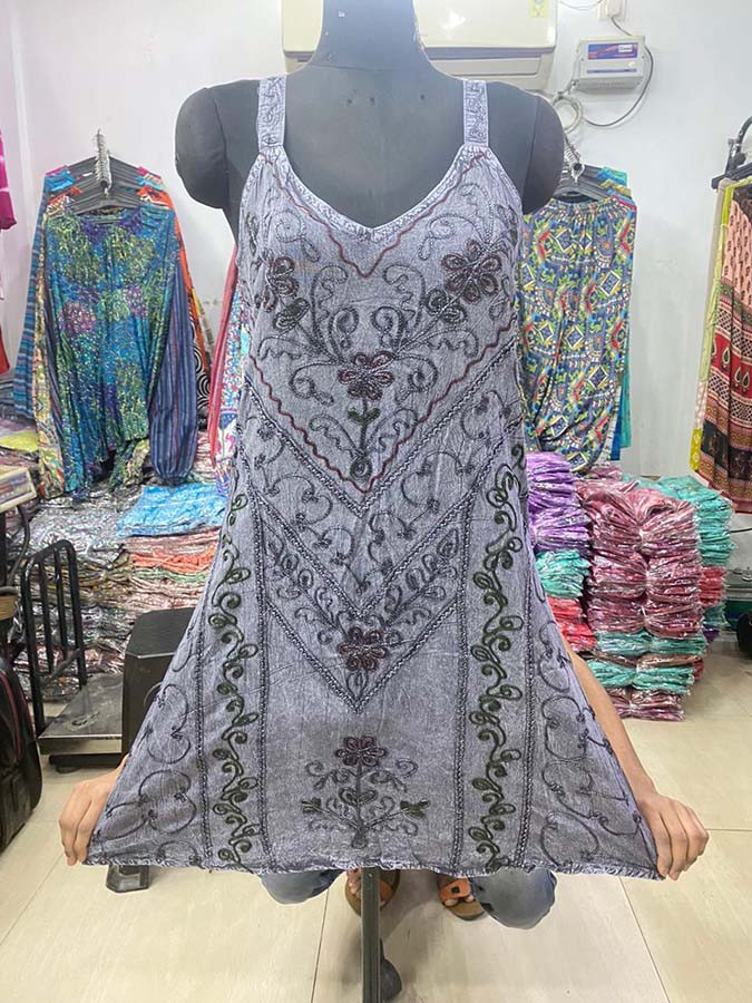 Stone Wash Cotton Print Dress  GC-AP-1396