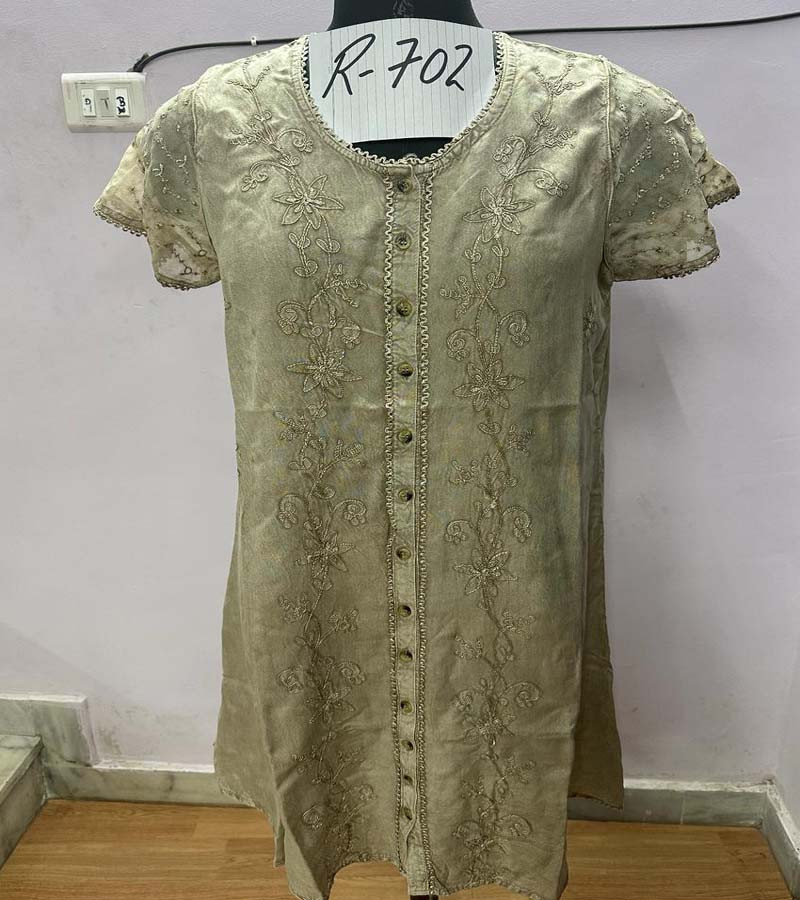 Embroidery Work Cotton Stone Wash Fabric Mini Dress GC-AP-1305